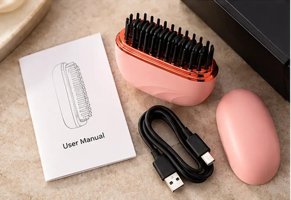 Cepillo, tapa protectora, cable USB y manual de uso